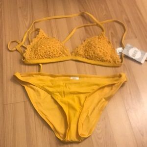 NWT Ika Kul Mustard Bathing Suit (2 piece ) Top is crochet